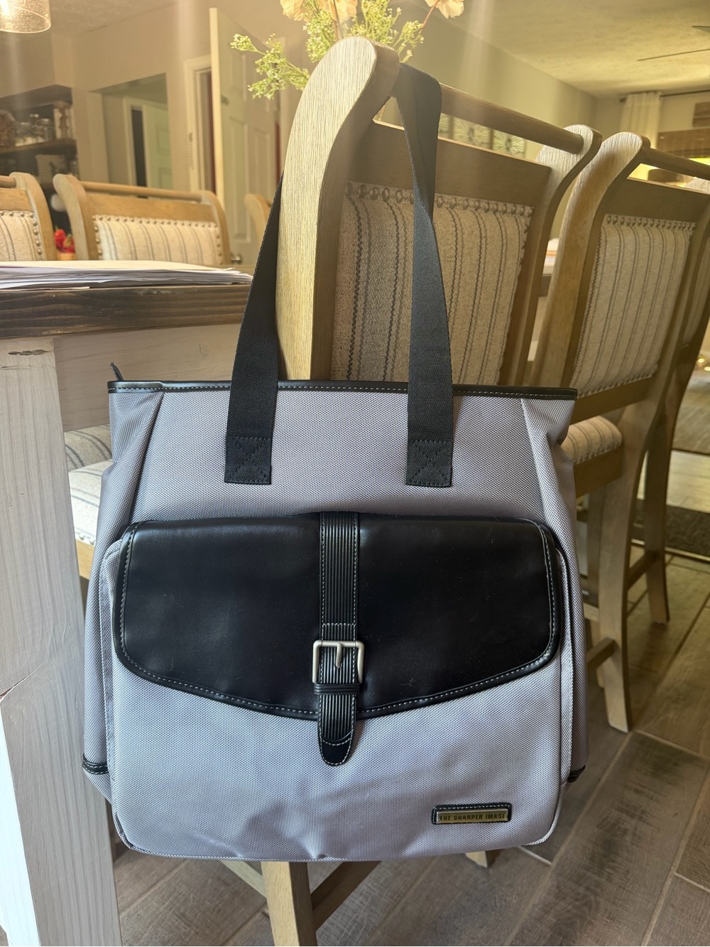 Sharper image Gray and Black Men’s Tote Bag with Front Flap Pocket